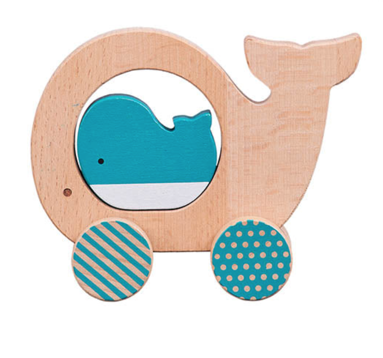 Wooden Push Along Whale Toy by Petit Collage