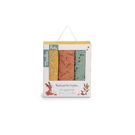 Trois Petits Lapins - Set of 3 Muslin Squares  By Moulin Roty