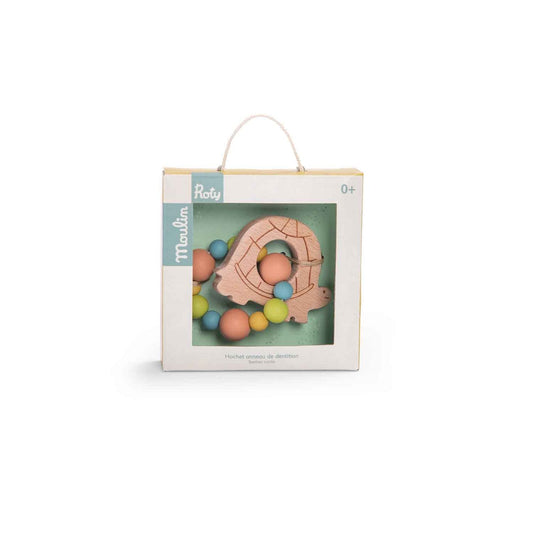 Trois Petits Lapins - Turtle Teething Ring Rattle By Moulin Roty