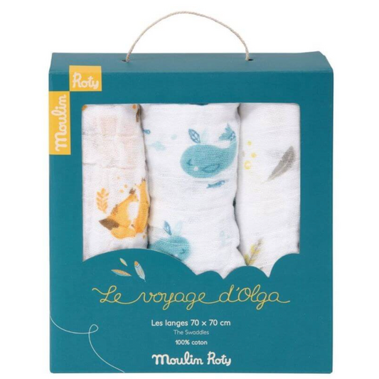 Cotton Swaddle Set 3 Le Voyage d'Olga By Moulin Roty