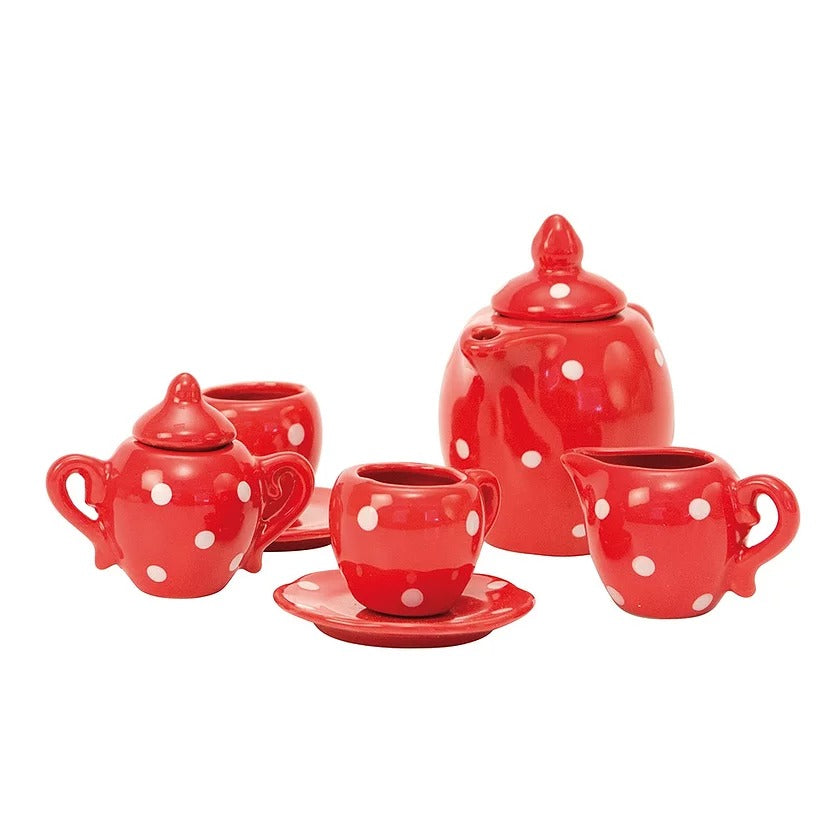 Grande Famille - Red ceramic tea set By Moulin Roty