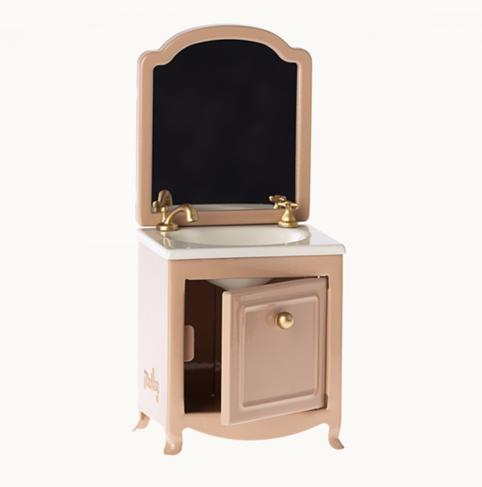 Maileg - Sink dresser w. mirror, Mouse - Dark powder