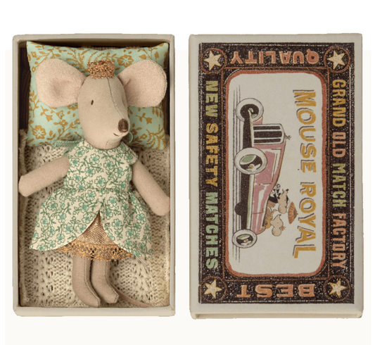 Maileg Princess mouse, Little sister in matchbox