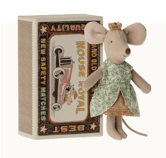 Maileg Princess mouse, Little sister in matchbox